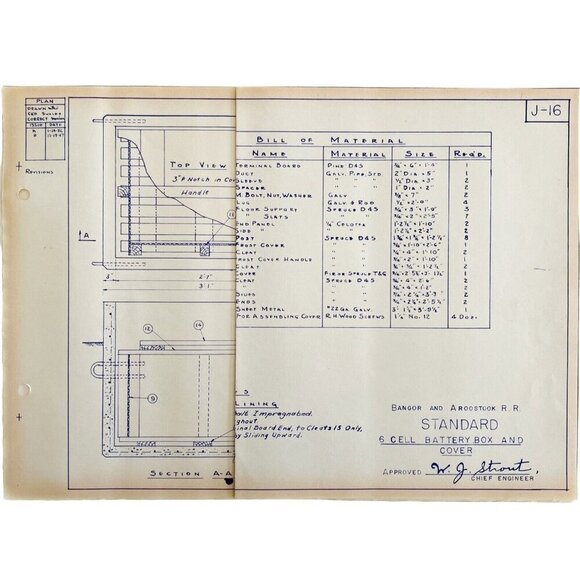 1967 Railroad Bangor Aroostook 6 Cell Battery Box & Cover Blueprint J16 DWDD15 - Picture 3 of 5